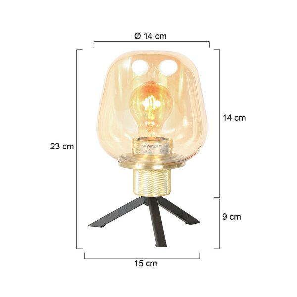 Lampe de table verre métal en laiton noir E27 23 cm