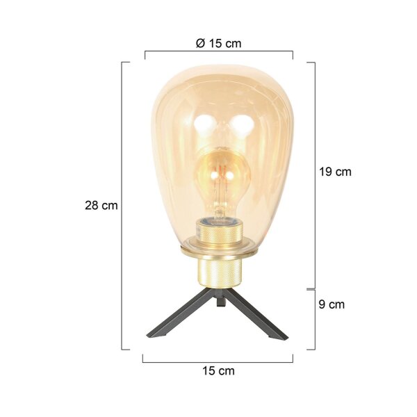 Lampe de table Abat-jour en verre en laiton E27 28 cm de style
