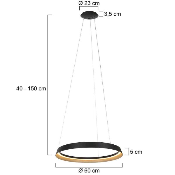 Lampe LED ronde à suspendre Noir L:60 cm 50 W 2700 K élégant