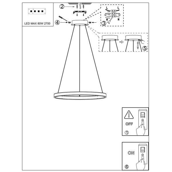Grande lampe LED suspendue Noir Ø100 cm 80 W 2700 K