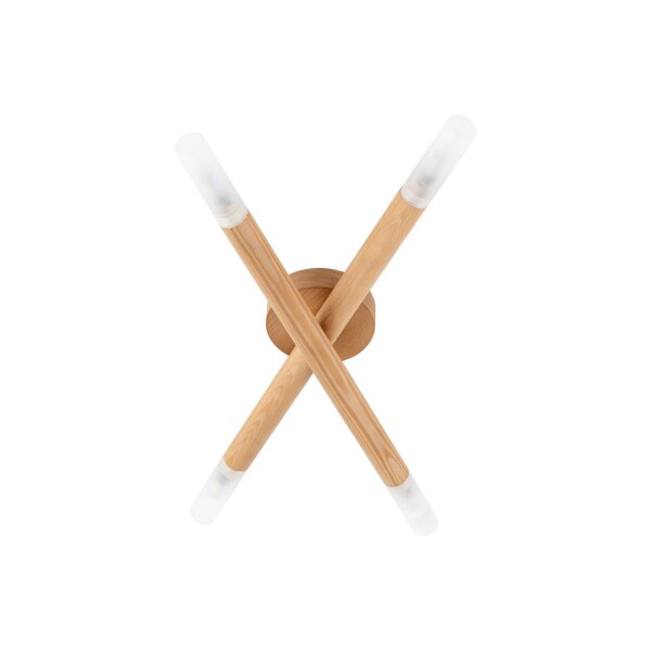 Plafonnier bois verre 50 cm de long en pin blanc 4x G9