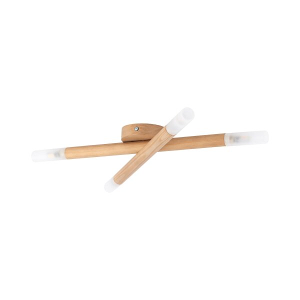 Plafonnier bois verre 50 cm de long en pin blanc 4x G9