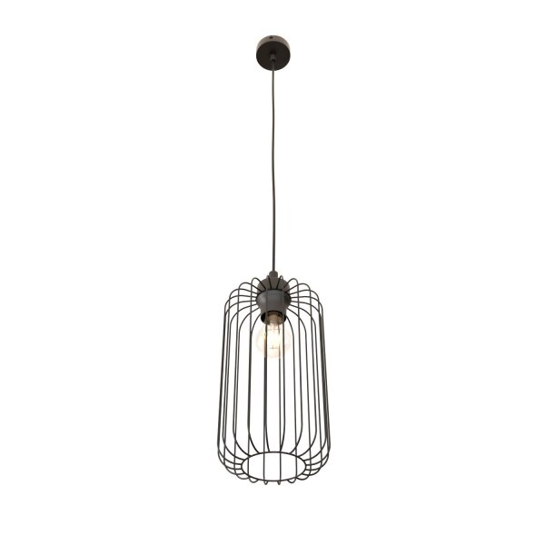 Suspension ronde métal noir E27 L:16 cm Rétro