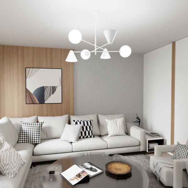 Lampe de plafond verre métal E14 L:86 cm blanc 6-flmg Moderne