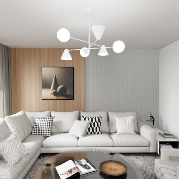 Lampe de plafond verre métal E14 L:86 cm blanc 6-flmg Moderne