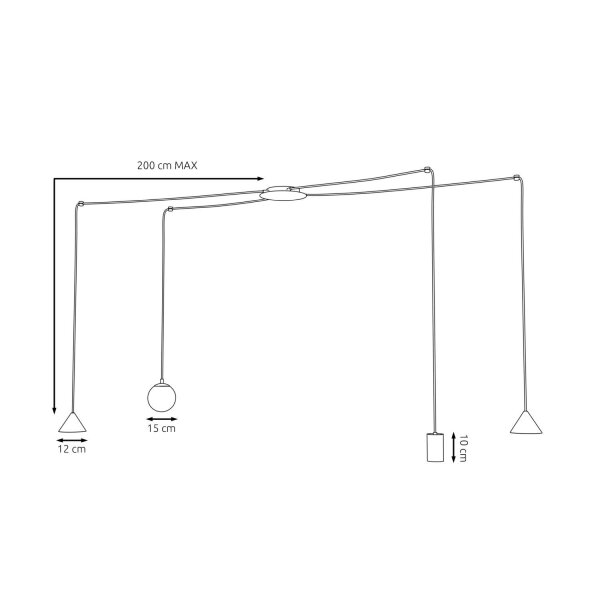 XXL Lampe à suspendre Spider métal verre flexible 200 cm de câble
