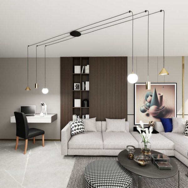Grande lampe suspendue flexible verre métal 200 cm de câble