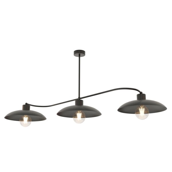 Plafonnier 3 flammes noir métal E27 L:113 cm