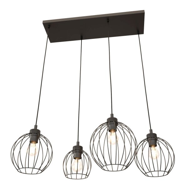 Lampe à suspendre en métal E27 noir 4-flamme L:70 cm long