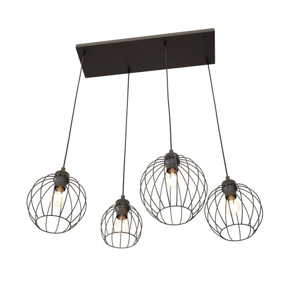 Lampe à suspendre en métal E27 noir 4-flamme L:70 cm long