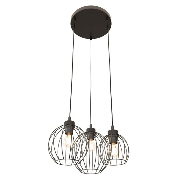 Lampe à suspendre métallique E27 3 flammes L:30 cm rond noir
