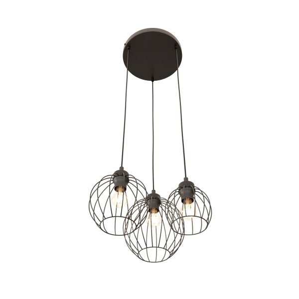 Lampe à suspendre métallique E27 3 flammes L:30 cm rond noir