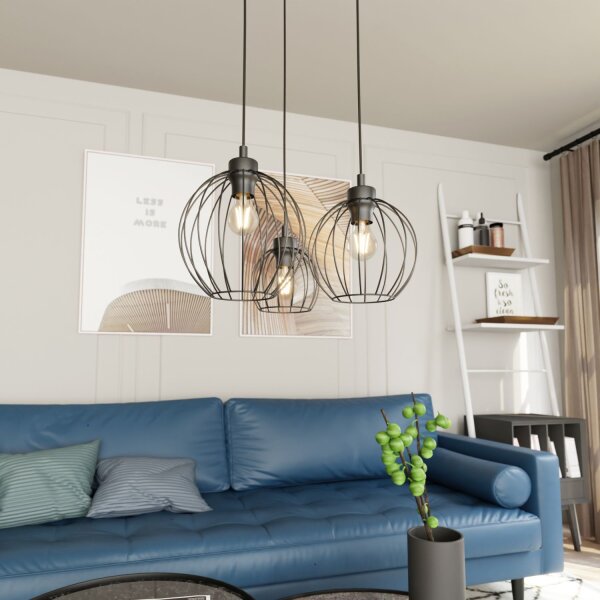 Lampe à suspendre métallique E27 3 flammes L:30 cm rond noir