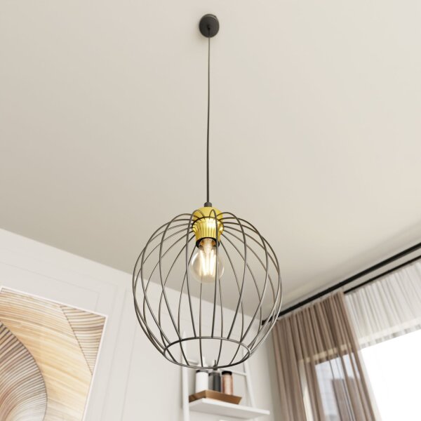 Suspension Noir Or Métal E27 Ø24 cm rond Rétro