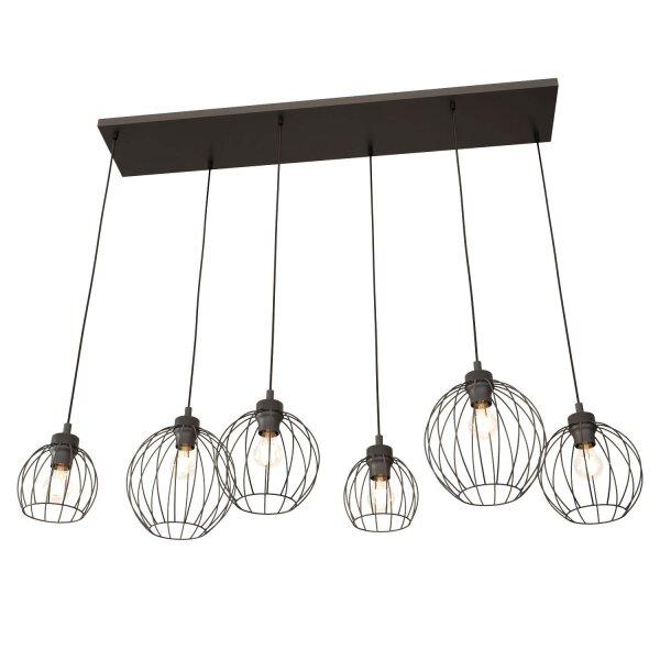 Suspension noire E27 métal 6 flammes L:125 cm