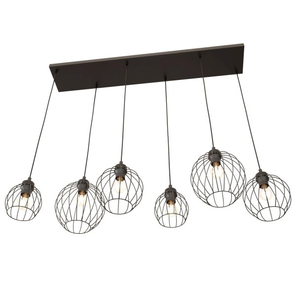 Suspension noire E27 métal 6 flammes L:125 cm