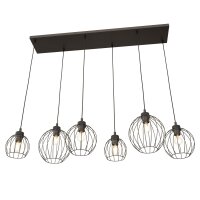 Suspension noire E27 métal 6 flammes L:125 cm