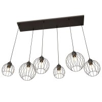 Suspension noire E27 métal 6 flammes L:125 cm