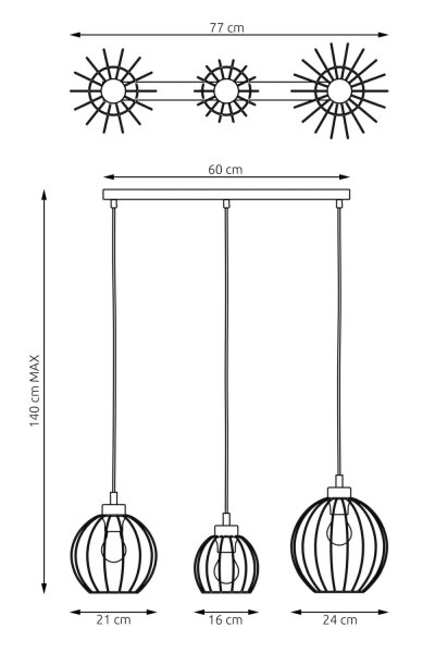 Longue lampe à suspendre Noir Or L:77 cm élégant et stylé