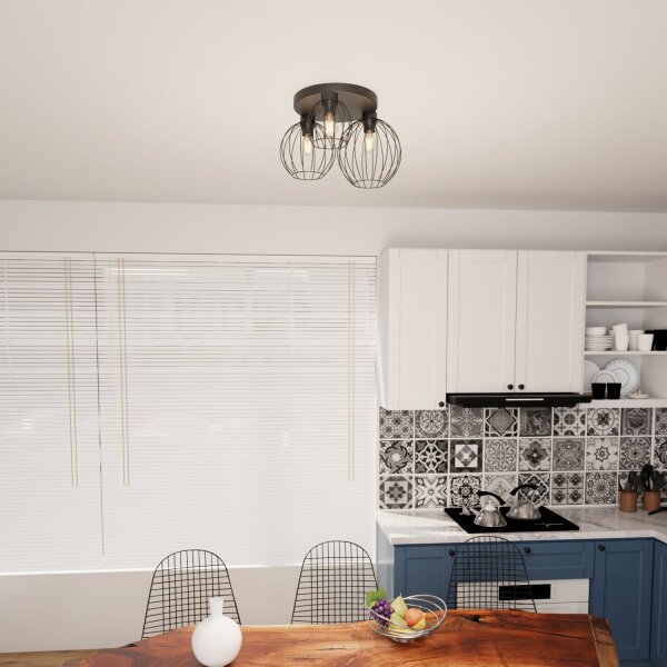 Lampe de plafond Retro noir fil E27 3-flamme L:41 cm