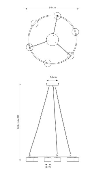 Suspension Noir Métal accentué L:64 cm GX53