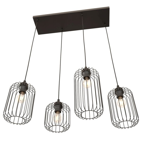 Lampe à suspendre décorative noire métal 70 cm 4 flammes
