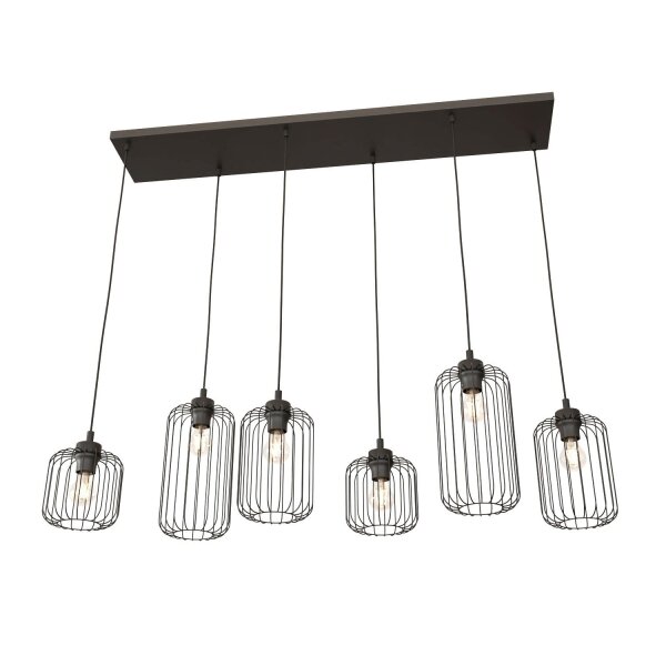 Suspension en métal noir 115 cm 6 flammes décoratives