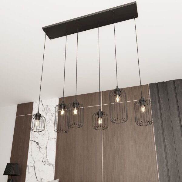 Suspension en métal noir 115 cm 6 flammes décoratives