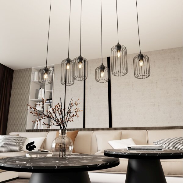 Suspension en métal noir 115 cm 6 flammes décoratives