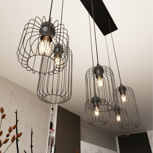 Suspension en métal noir 115 cm 6 flammes décoratives