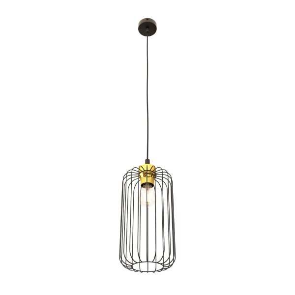 Suspension stylée Noir Or Métal E27 L:16 cm