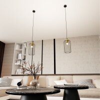 Suspension stylée Noir Or Métal E27 L:16 cm