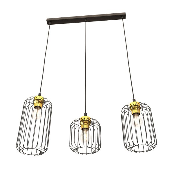 Elégante lampe à suspendre Noir Or Métal E27 L:40 cm