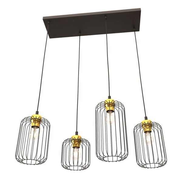 Suspension métal E27 70 cm de long Rétro Noir Or