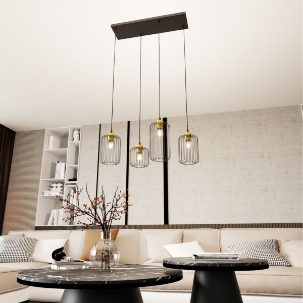 Suspension métal E27 70 cm de long Rétro Noir Or