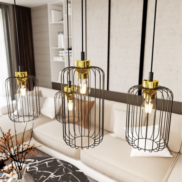 Suspension métal E27 70 cm de long Rétro Noir Or