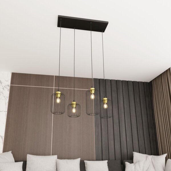 Suspension métal E27 70 cm de long Rétro Noir Or