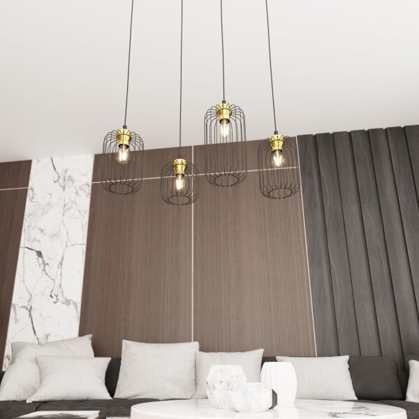 Suspension métal E27 70 cm de long Rétro Noir Or