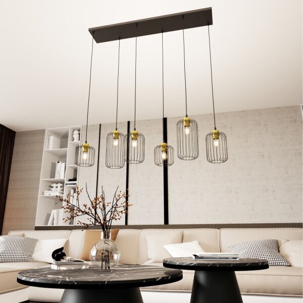 Lampe à suspendre métal E27 115 cm de long élégant noir or