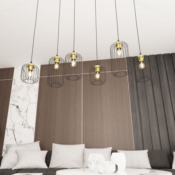 Lampe à suspendre métal E27 115 cm de long élégant noir or