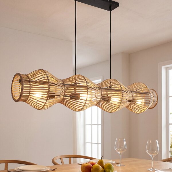 Suspension Bambou Naturel E27 4-flamme 107 cm de long