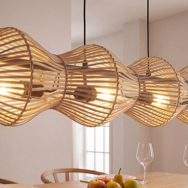 Suspension Bambou Naturel E27 4-flamme 107 cm de long