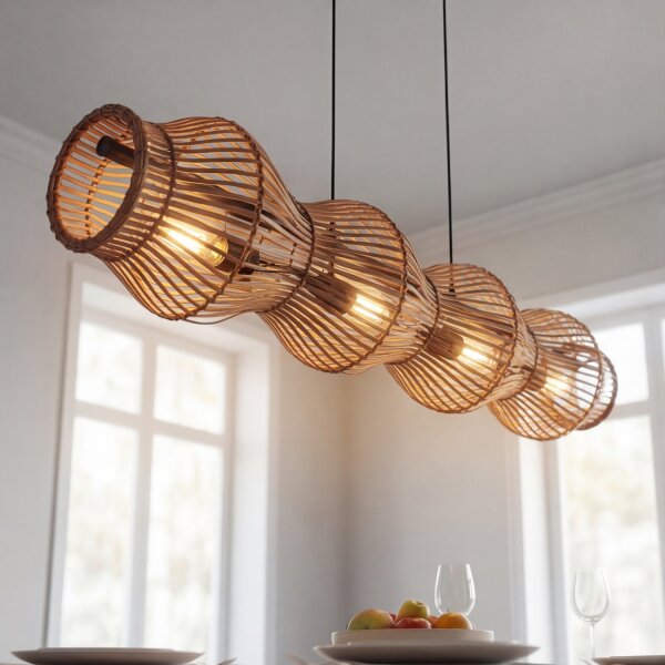 Lampe à suspendre Bambou brun E27 4-flamme 107 cm allongée