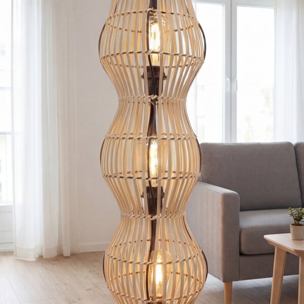 Petit lampadaire Bambou Naturel 111 cm E27 Scandinave
