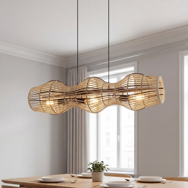 Lampe à suspendre Bambou Naturel E27 80 cm 3-flmg Scandinave
