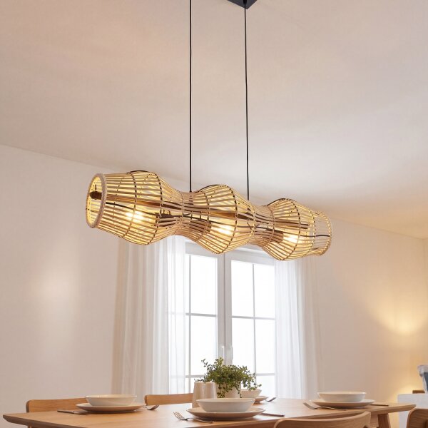 Lampe à suspendre Bambou Naturel E27 80 cm 3-flmg Scandinave