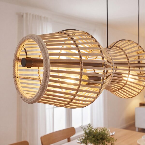 Lampe à suspendre Bambou Naturel E27 80 cm 3-flmg Scandinave