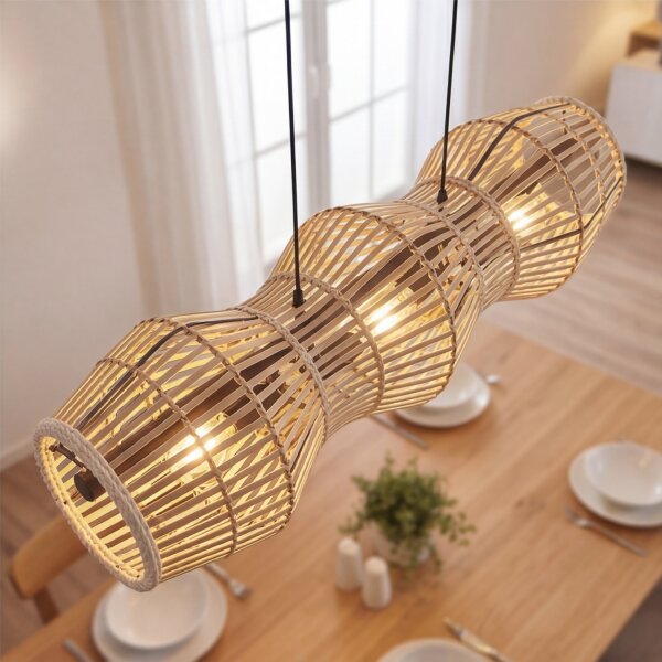 Lampe à suspendre Bambou Naturel E27 80 cm 3-flmg Scandinave