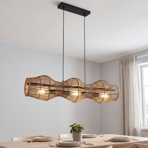 Suspension Bambou Marron E27 3-flamme Scandinave