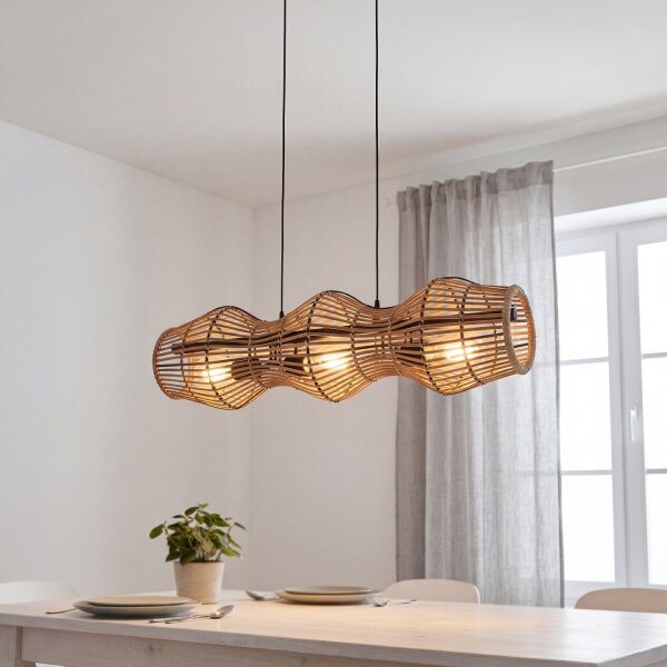 Suspension Bambou Marron E27 3-flamme Scandinave